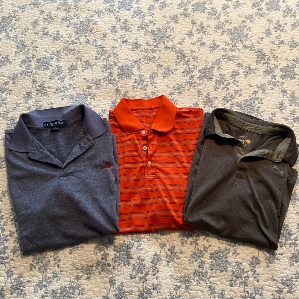Men’s Polo Blue, Gray, Orange Shirt Bundle Size Medium Puma, U.S. Polo Assn.